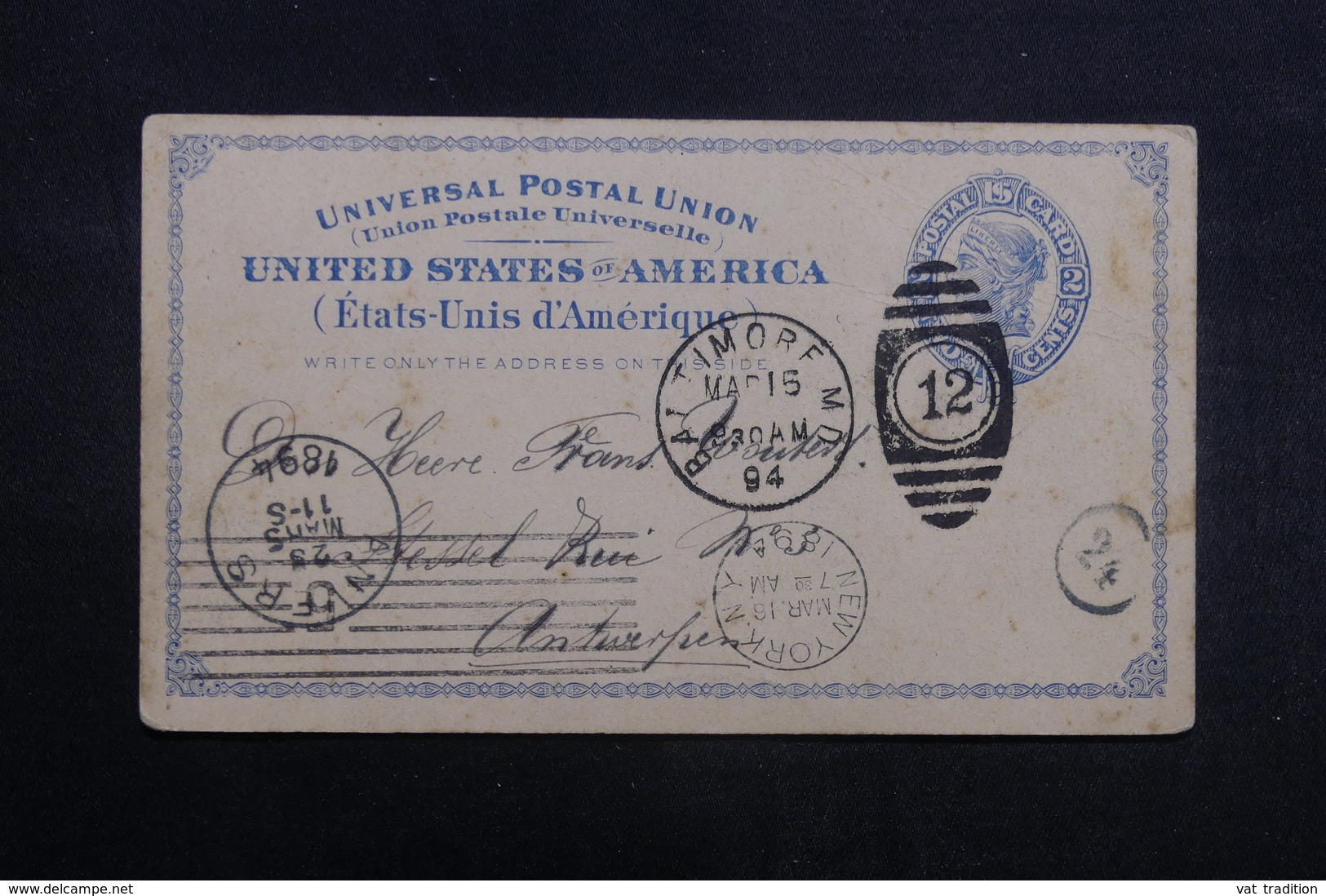 ETATS UNIS - Entier Postal De Baltimore Pour La Belgique En 1894 - L 40222 - ...-1900