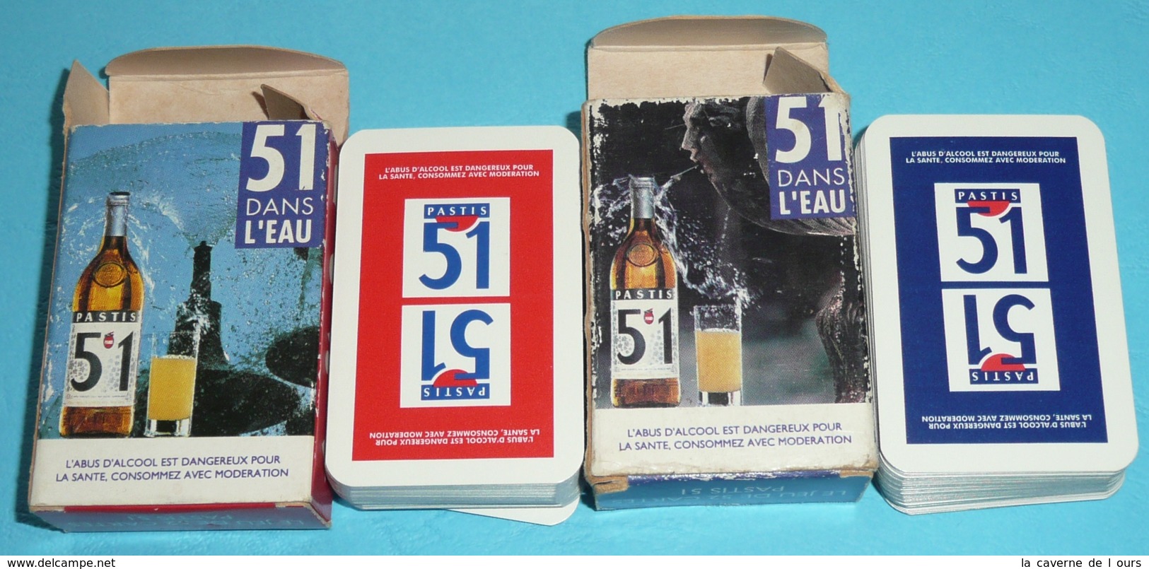 Rare Lot De 3 Jeux De Cartes, Publicitaire, Pub. Pastis 51, 2 Petits De 54 (1 Bleu & 1 Rouge), 1 De 32 - Autres & Non Classés