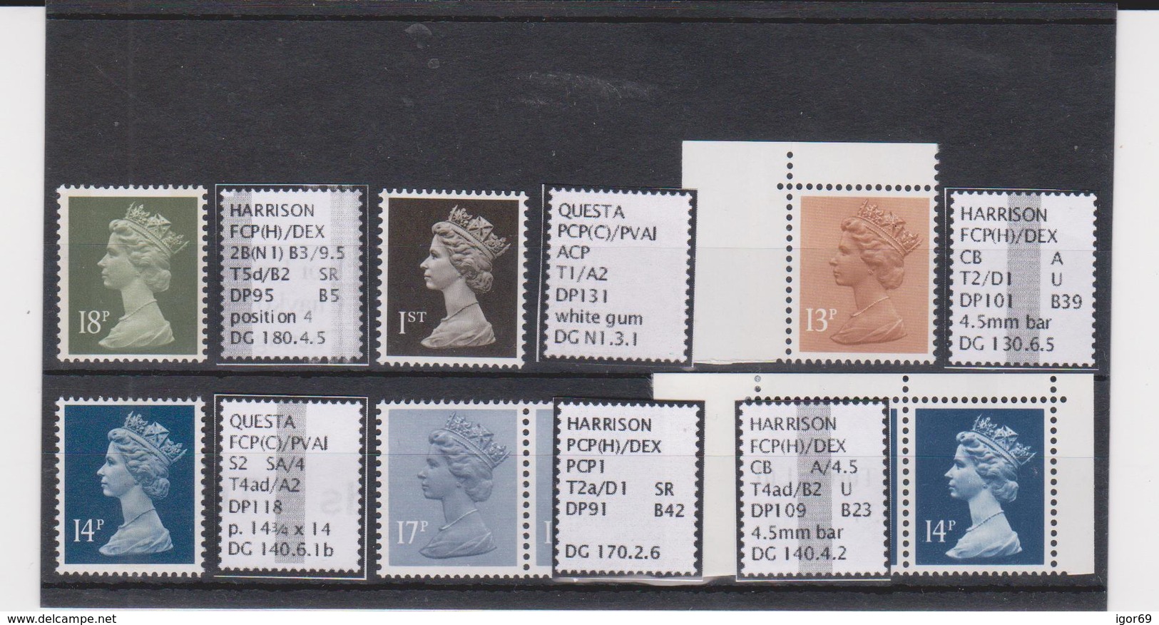 #14 GB Specialised Selection Of Machin Stamps - Machins