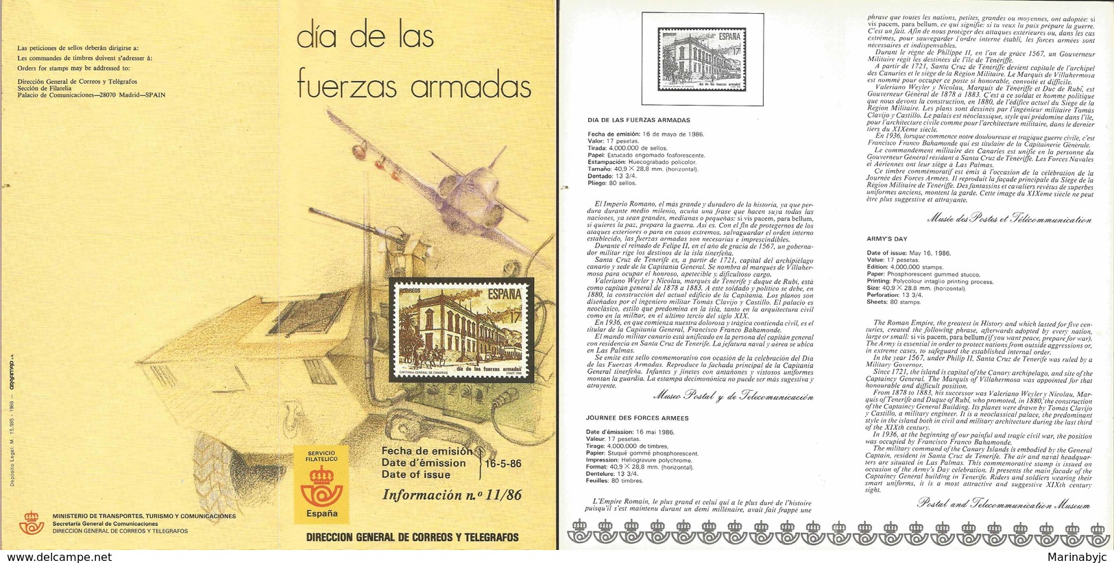 V) 1986 SPAIN, ARMY'S DAY, FDB - Neufs
