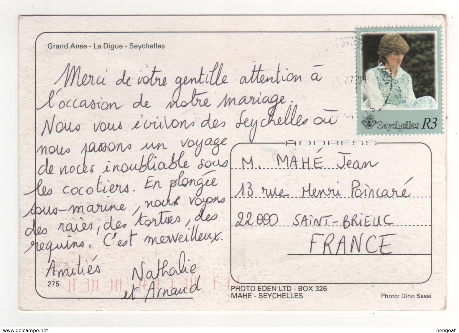 Timbre Lady Diana Sur Cp , Carte , Postcard Pour La France - Seychelles (1976-...)
