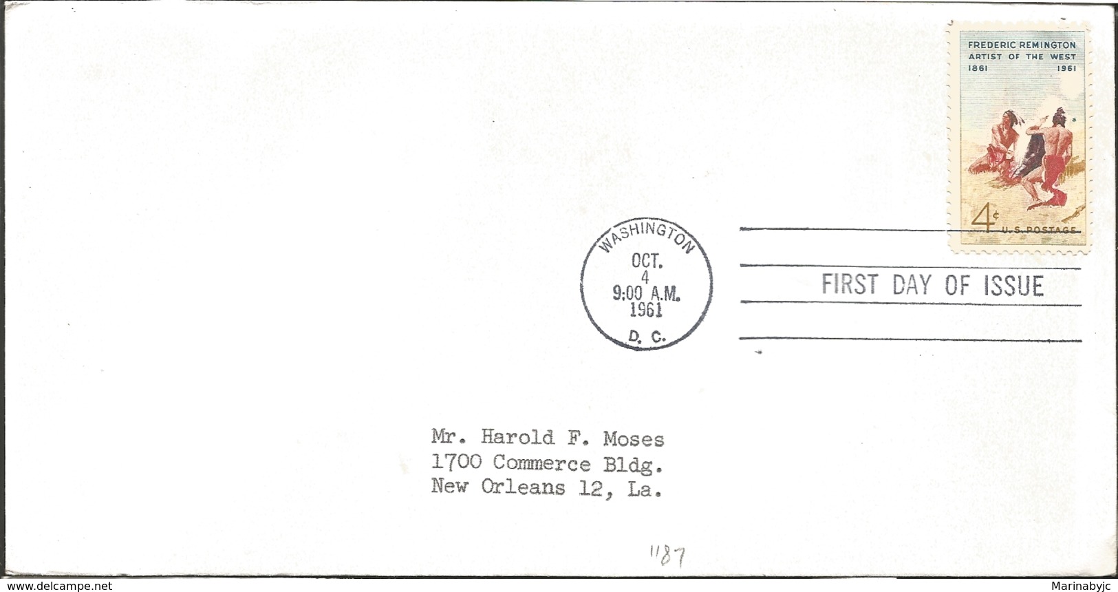 J) 1961 UNITED STATES, MASONIC GRAND LODGE, FREDERIC REMINGTON ARTIST OF THE WEST, FDC - Covers & Documents