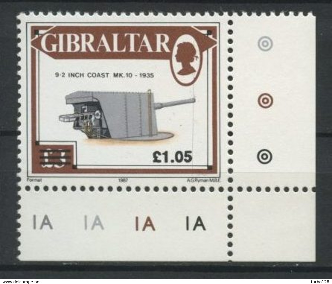 Gibraltar 1991 N° 628 ** Neuf MNH Superbe C 6 € Armes Canons Pièce Côtière De 9,2 Pouces Série Courante - Gibraltar