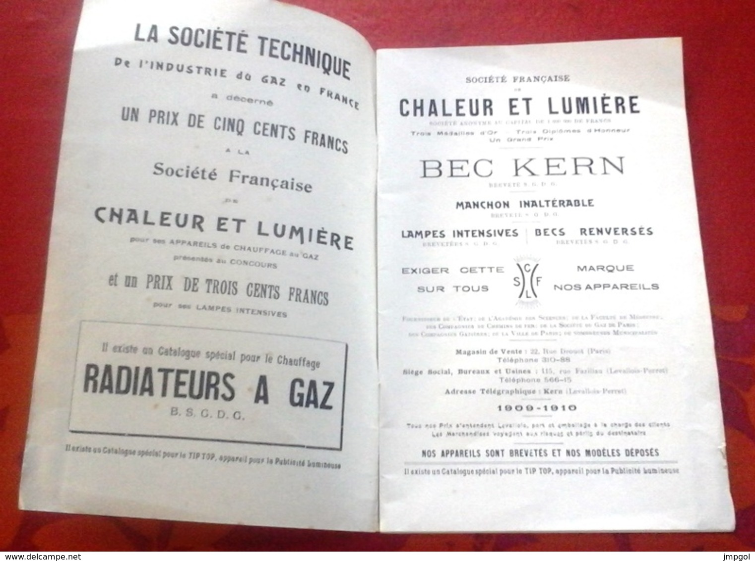 Catalogue Eclairage Société Française Chaleur Et Lumière Bec Kern Bordeaux 1909-1910 Public Et Domestique Lanternes - Advertising