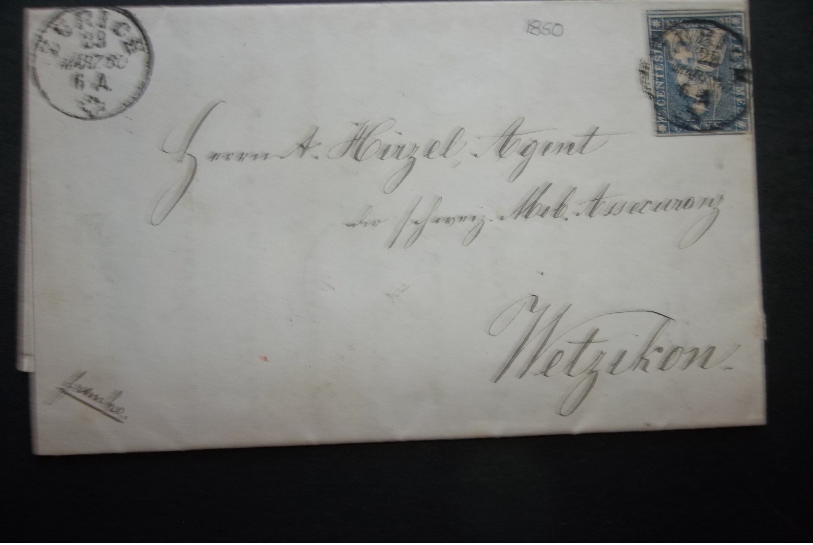 Helvetia: 1860 Folded Letter To Wetzikon (#HS10) - Covers & Documents