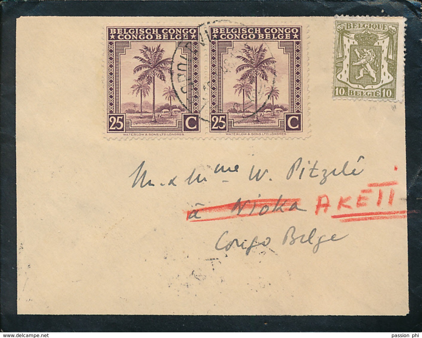 BELGIAN CONGO INLAND MOURNING COVER FROM LEO.1946 TO NIOKA REFORWARDED AKETI NICE TRASIT MARKS ON THE BACK - Lettres & Documents