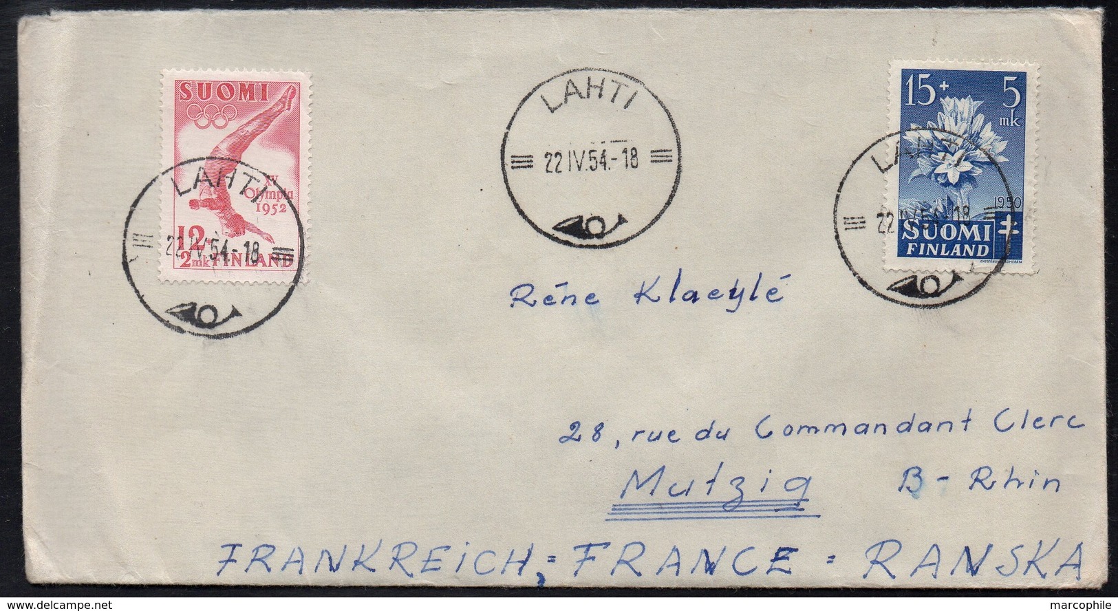 LAHTI - FINLANDE - FINLAND  / 1954  LETTRE  POUR LA FRANCE (ref LE3586) - Covers & Documents