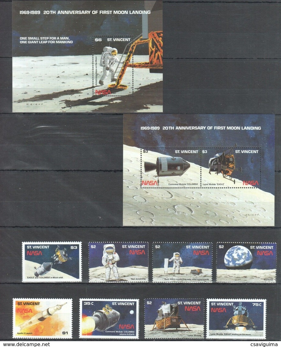 St Vincent - 1989 - 20Th Aniversary Moonlanding - Yv 1666A/H + Bf 61B/C - Autres & Non Classés