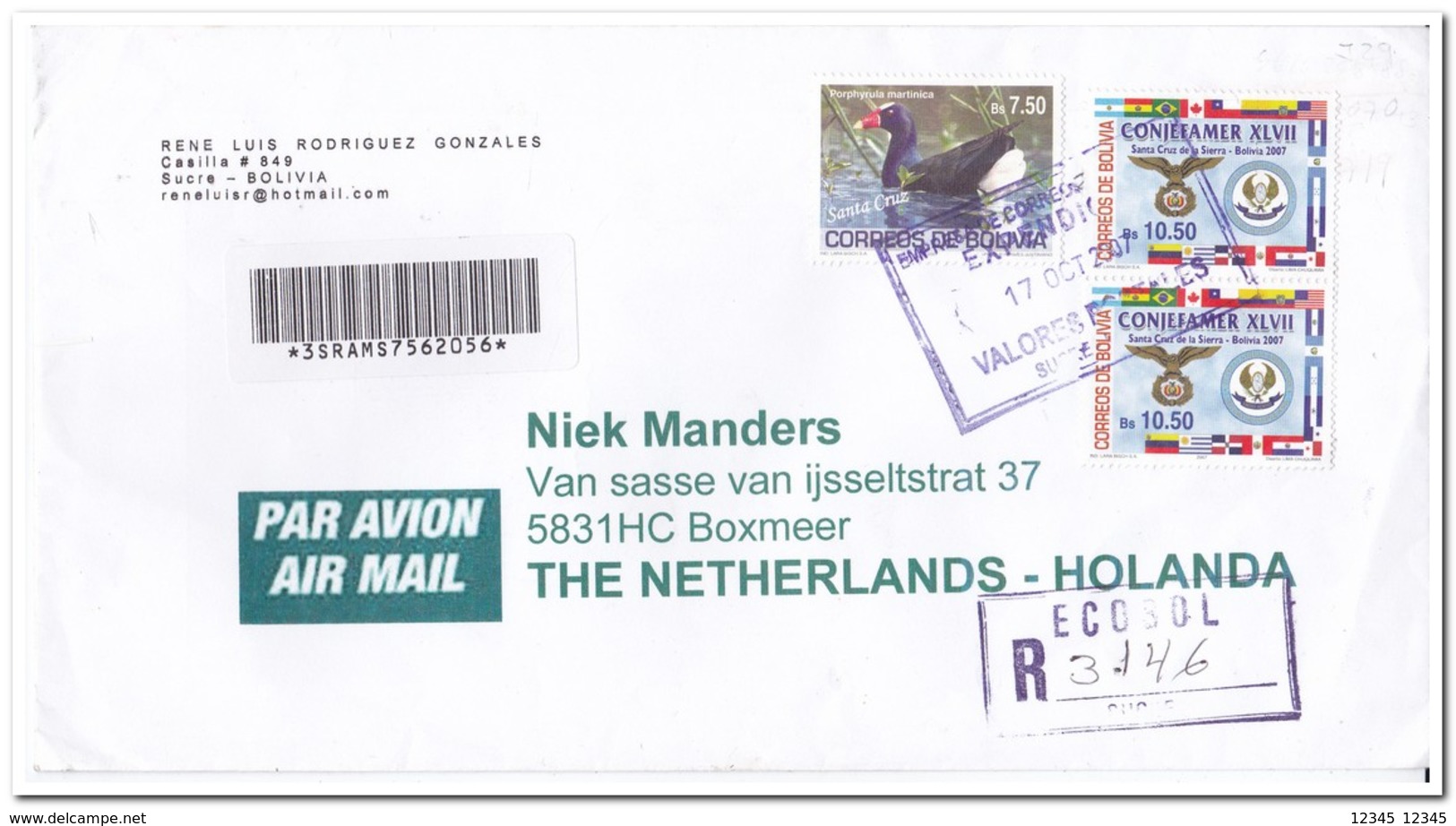 Bolivia 2007, Letter To Netherland, Bird - 1971-1980