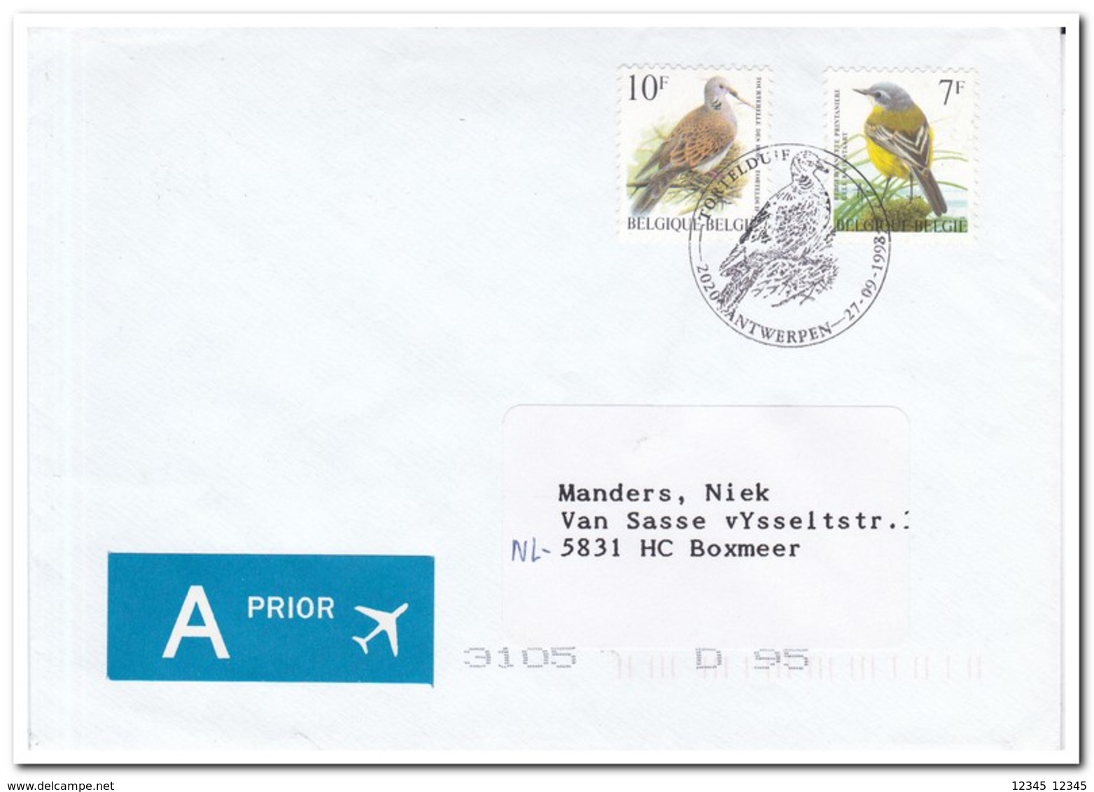 België 1998, Letter To Netherland, Birds - Brieven En Documenten