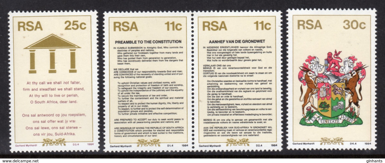 SOUTH AFRICA - 1984 NEW CONSTITUTION SET (4V) FINE MOUNTED MINT MM * SG 566-569 - Unused Stamps