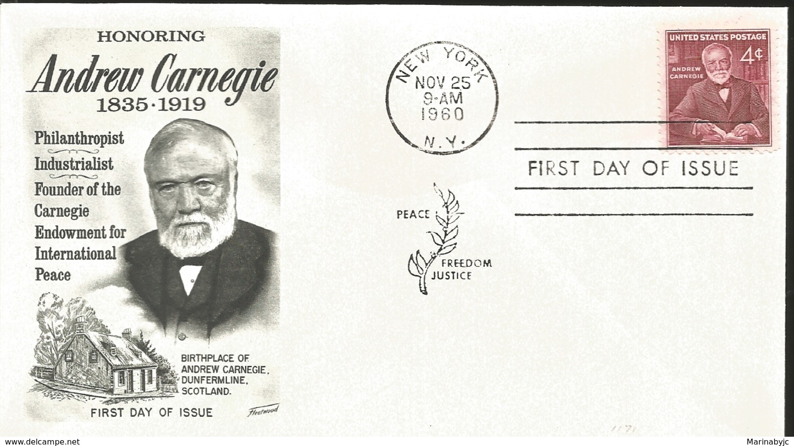 J) 1960 UNITED STATES, MASONIC GRAND LODGE, HONORING ANDREW CARNEGIE 1835-1919, PHILANTROPIST, INDUSTRIALIST, FOUNDER OF - Briefe U. Dokumente