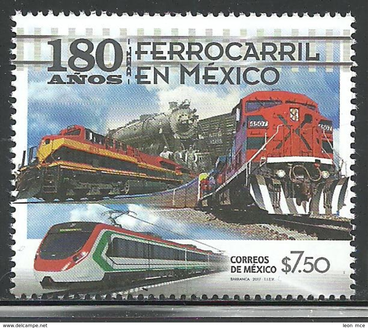 2017 180 Años Del Ferrocarril En México, STAMP MNH, 180 Years Of The Railroad In Mexico TRAIN, LOCOMOTIVES - Mexiko