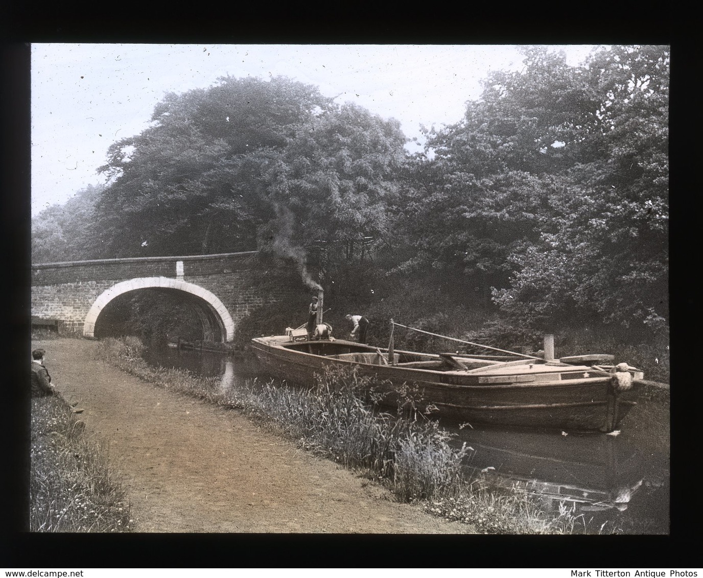 TRANSPORTATION Working Barge On The CANAL England C.1900s - Tinted Magic Lantern Slide (lanterne Magique) - Plaques De Verre