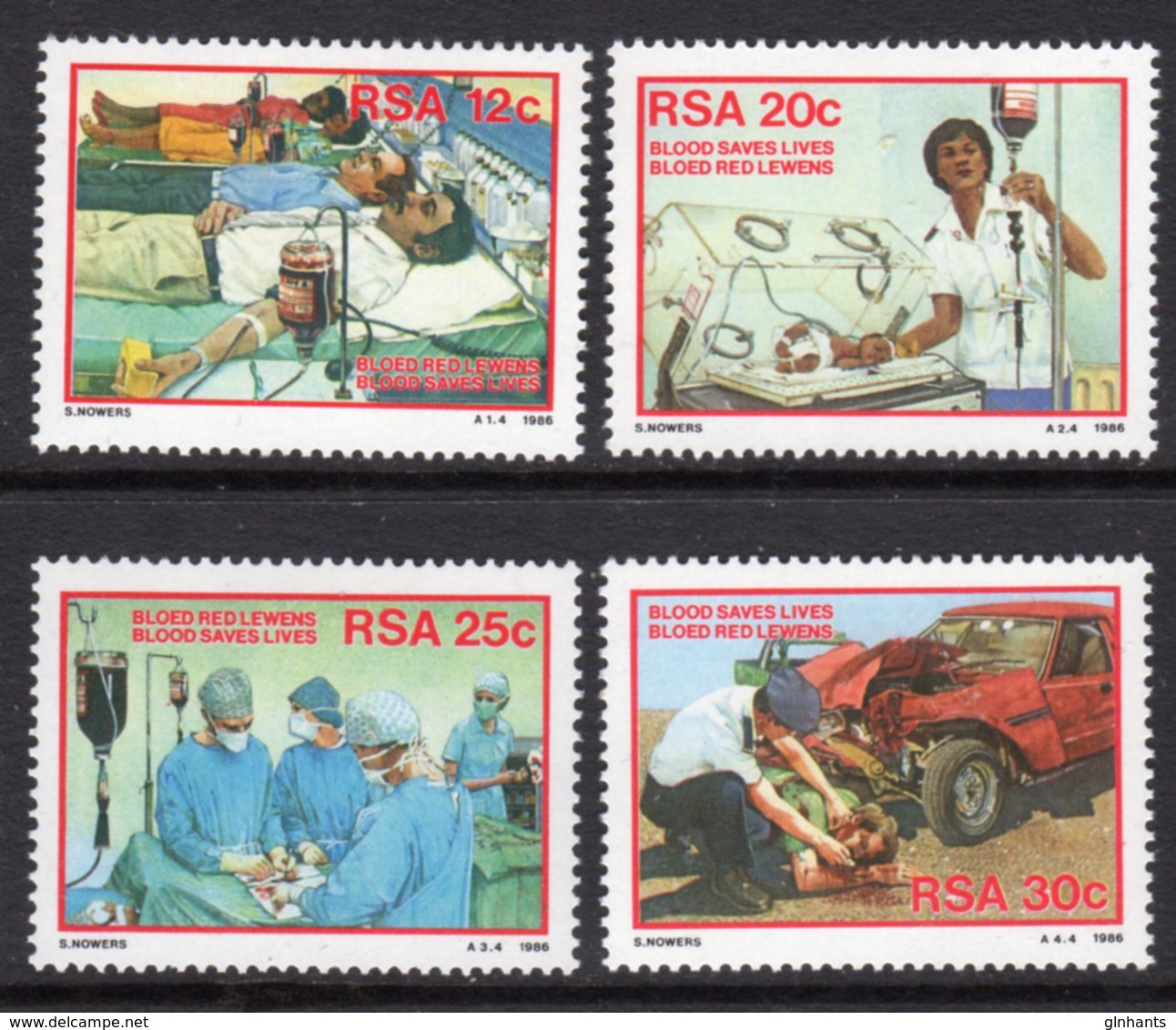 SOUTH AFRICA - 1986 BLOOD DONOR SET (4V) FINE MOUNTED MINT MM * SG 594-597 - Unused Stamps