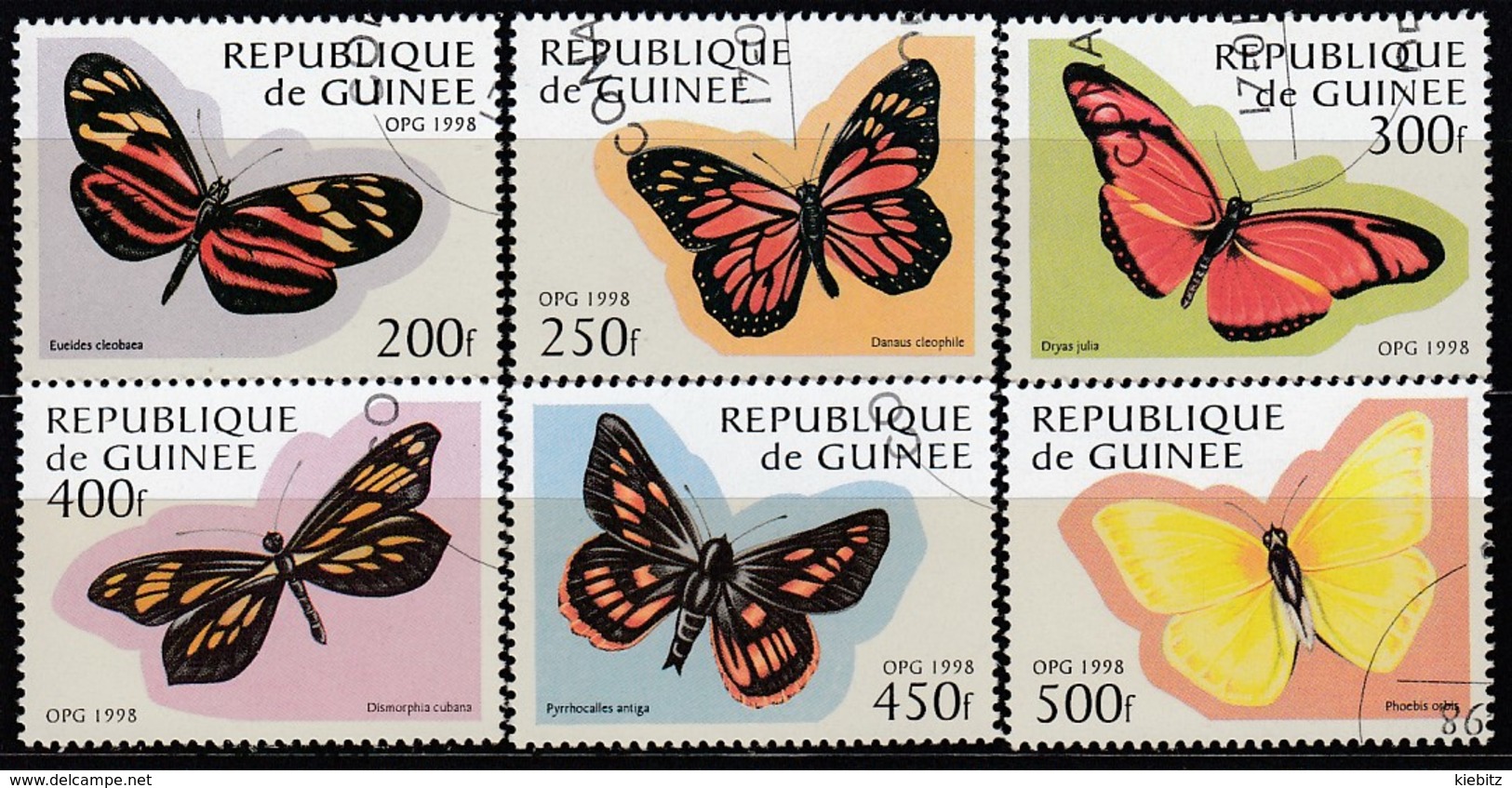 GUINEA 1998 Schmetterlinge, Butterflies - MiNr: 1716-1721 Komplett  Used - Schmetterlinge