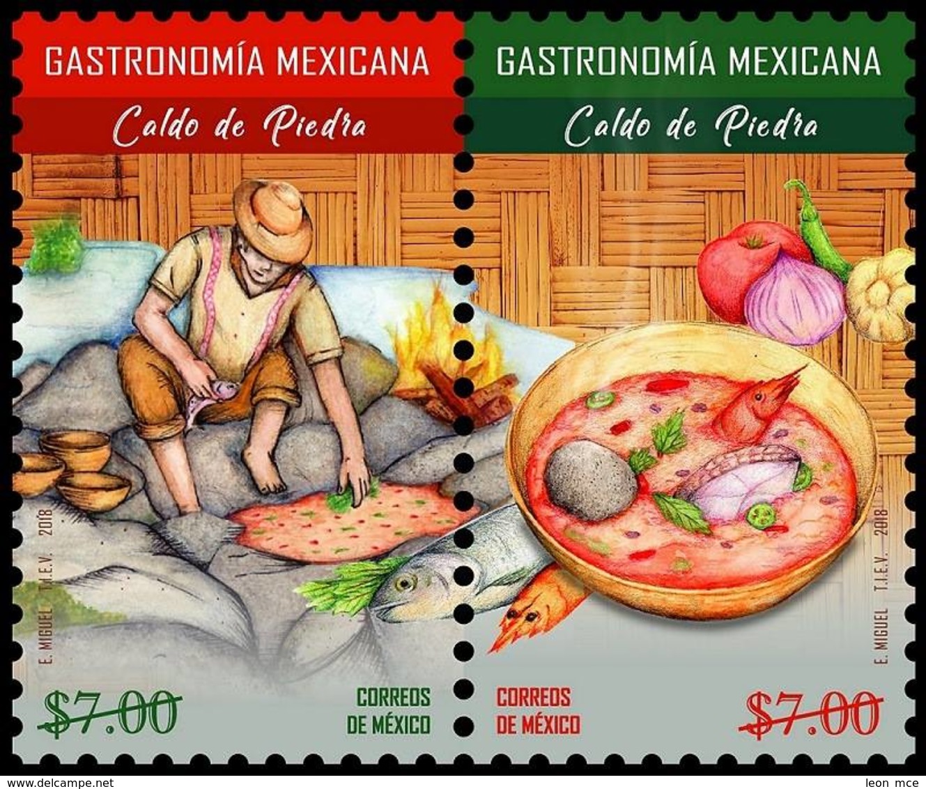 2018 MÉXICO GASTRONOMÍA MEXICANA - CALDO DE PIEDRA, MNH OAXACAN STONE SOUP PREHISPANIC FOOD STAMP SET MNH - Mexico