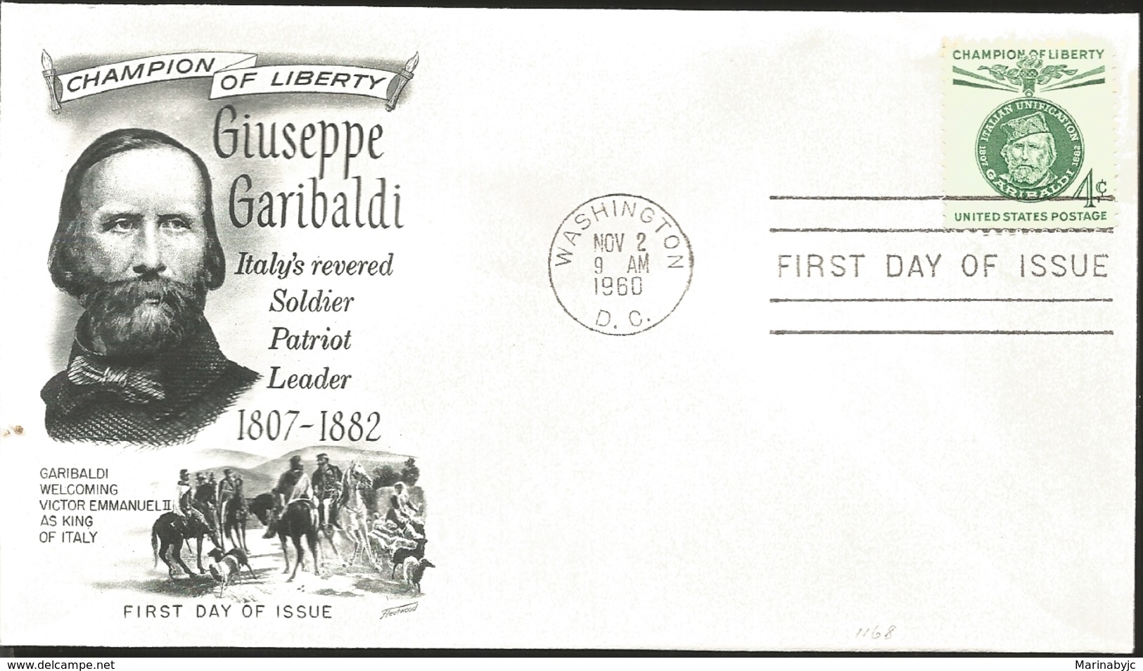 J) 1960 UNITED STATES, MASONIC GRAND LODGE, CHAMPION OF LIBERTY GIUSEPPE GARIBALDI ITALY'S REVERED SOLDIER PATRIOT LEADE - Briefe U. Dokumente