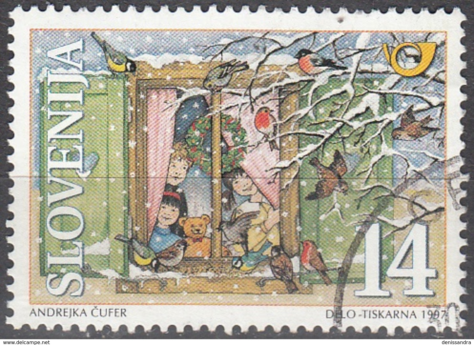 Slovenija 1997 Michel 211 O Cote (2006) 0.20 Euro Noël Enfants Et Oiseaux Cachet Rond - Slovénie