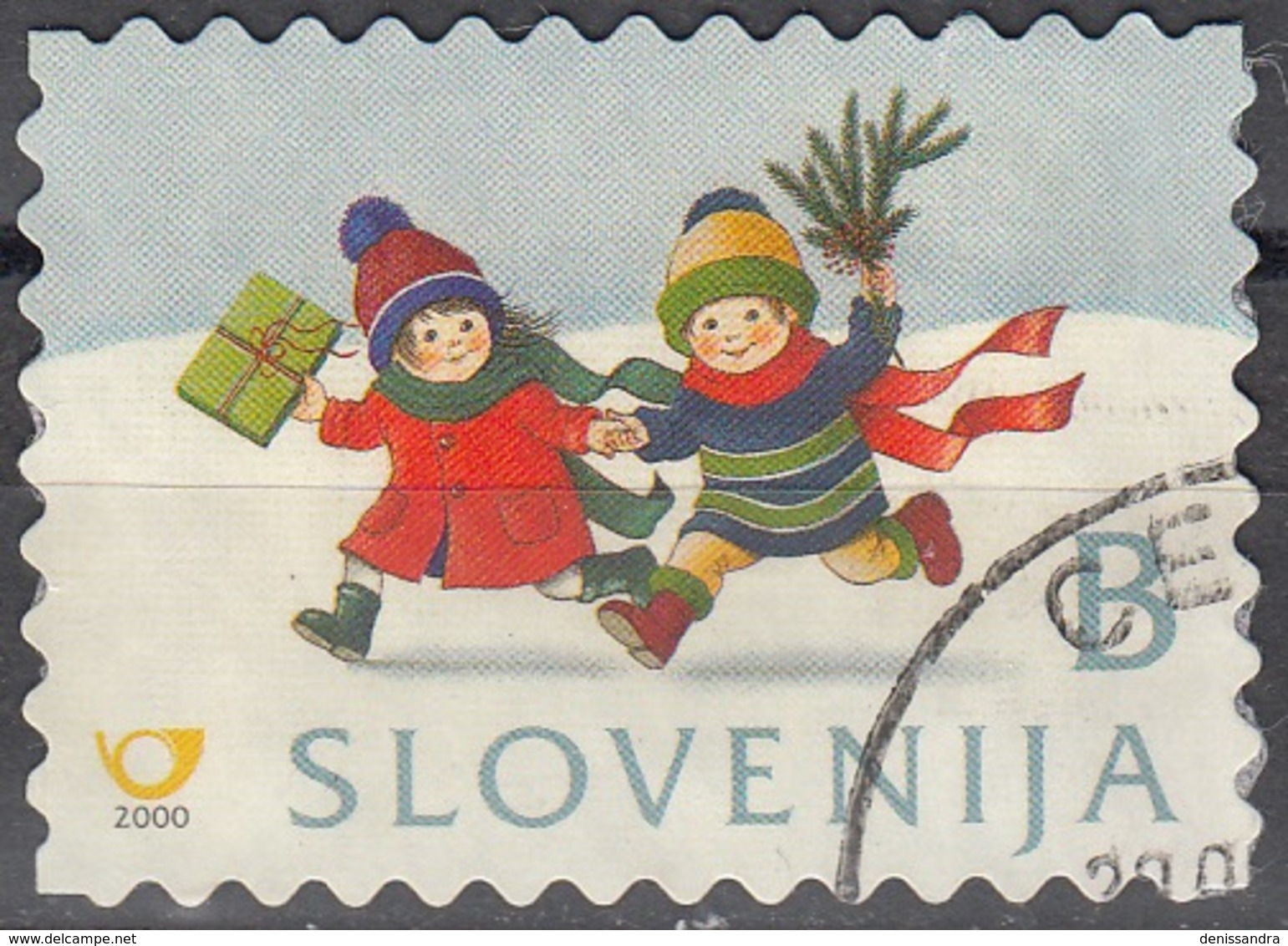 Slovenija 2000 Michel 330 O Cote (2006) 0.30 Euro Noël Enfants Dans La Neige Avec Cadeau Cachet Rond - Slovénie