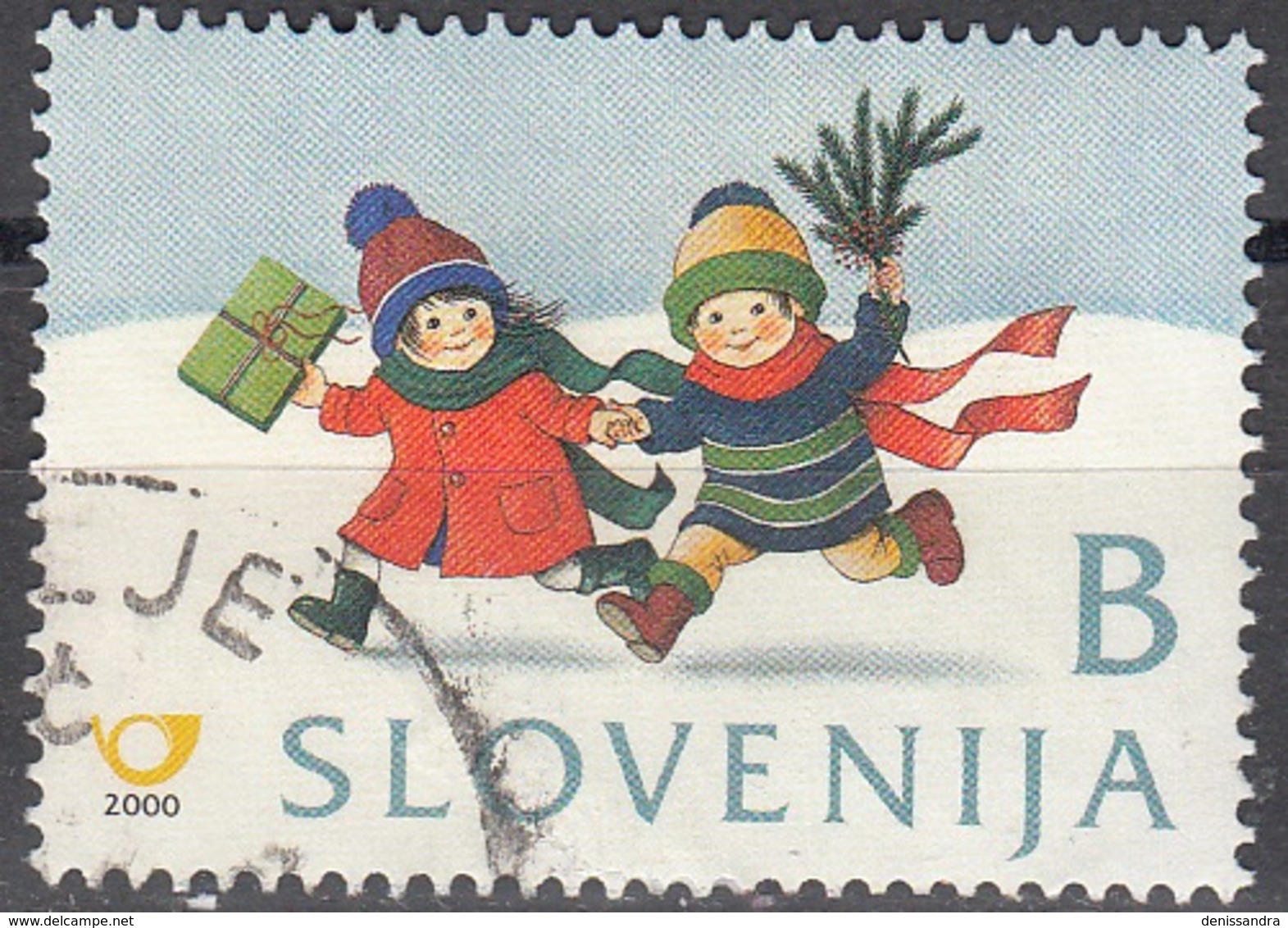 Slovenija 2000 Michel 328 O Cote (2006) 0.30 Euro Noël Enfants Dans La Neige Avec Cadeau Cachet Rond - Slovénie