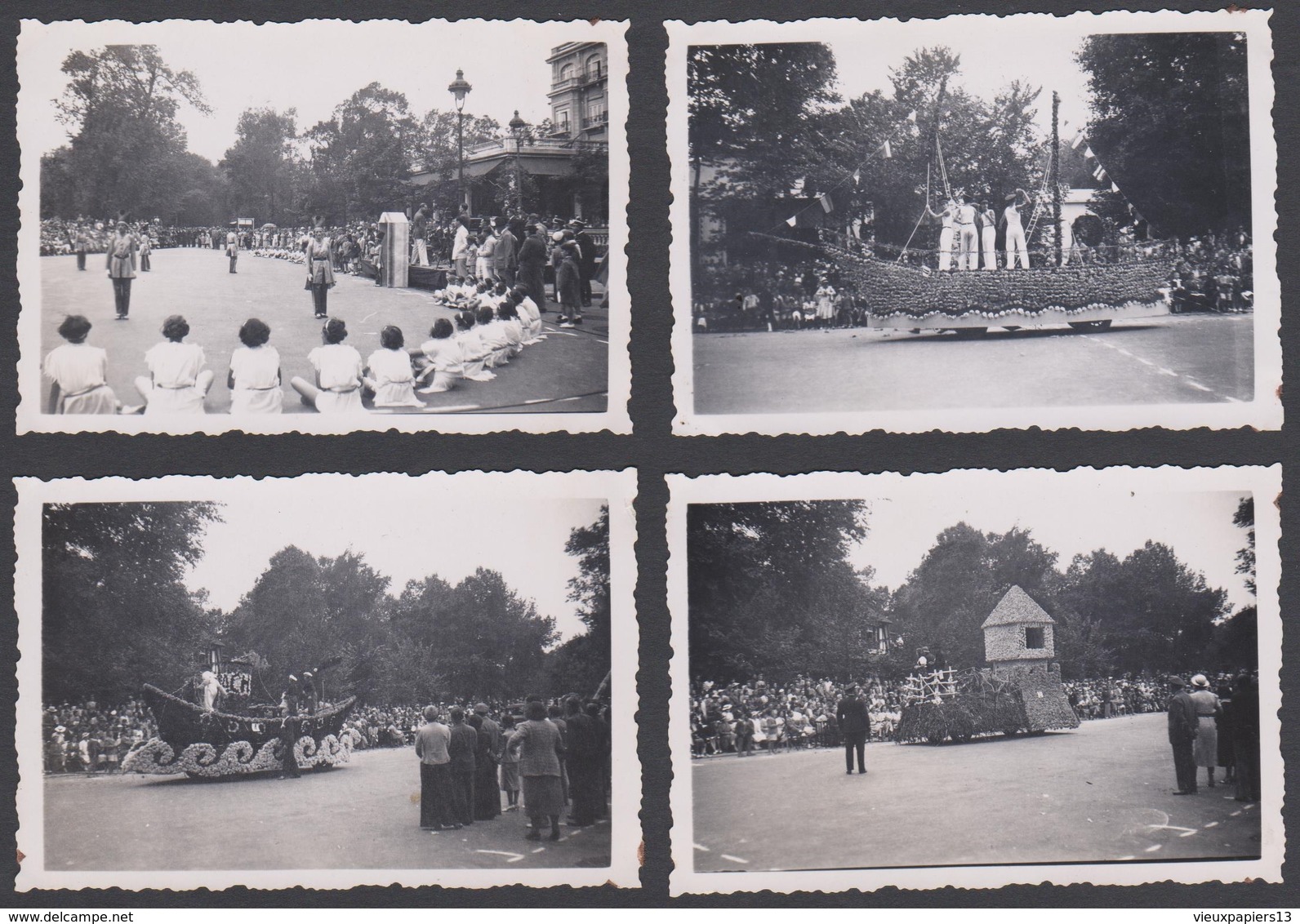 Photo Ensemble 4 Snapshot 22 Août 1937 Paris Plage (Le Touquet) Fête Des Fleurs Chars Festivités 9x6 Cm Pas-de-Calais 62 - Places