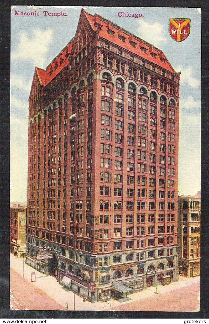 CHICAGO Ill. Masonic Temple Sent 1911 From Chicago To Belgium. Stamps With Guide Lines - Chicago