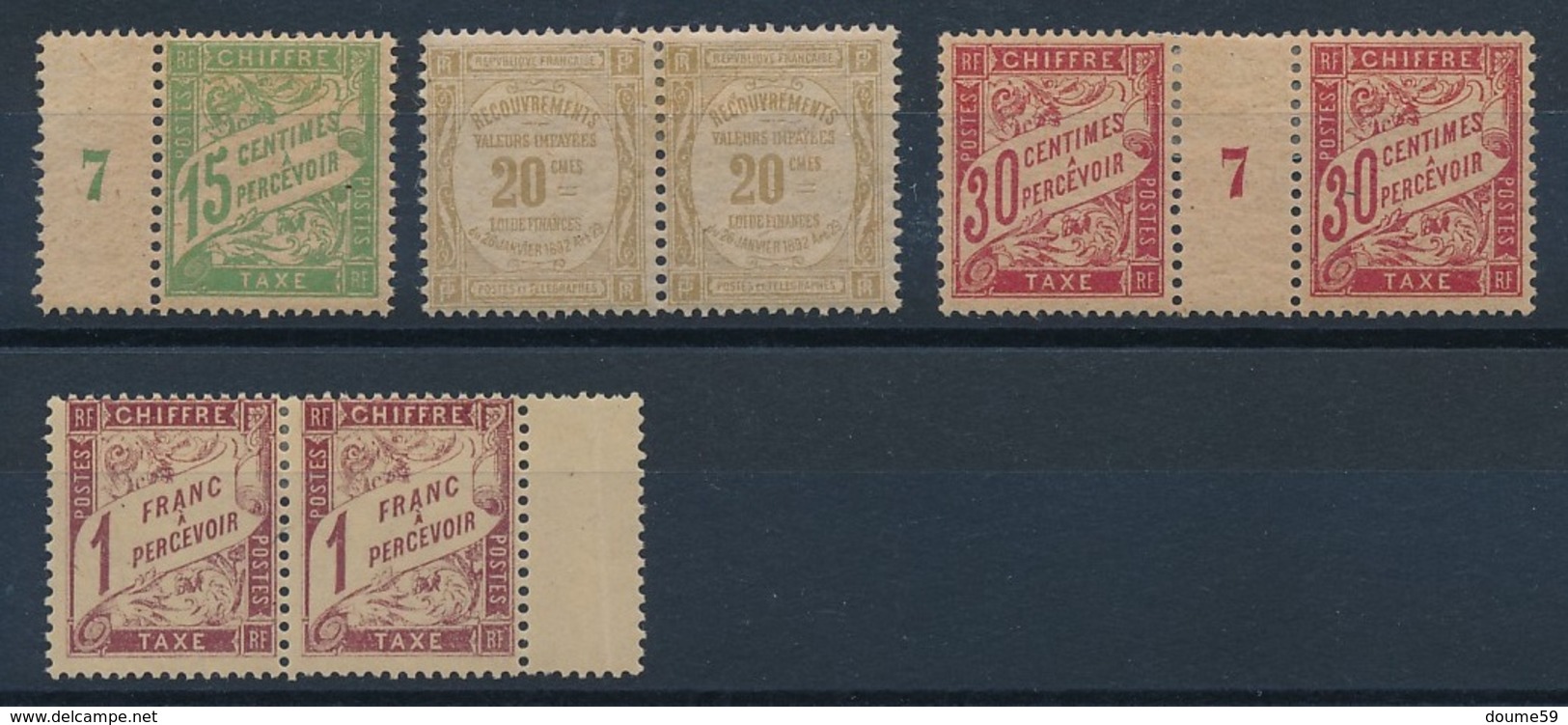 CZ-239: FRANCE: Lot * Taxes N°30a-31a(paire)-mil 33a-40 (paire) - 1859-1959 Nuovi