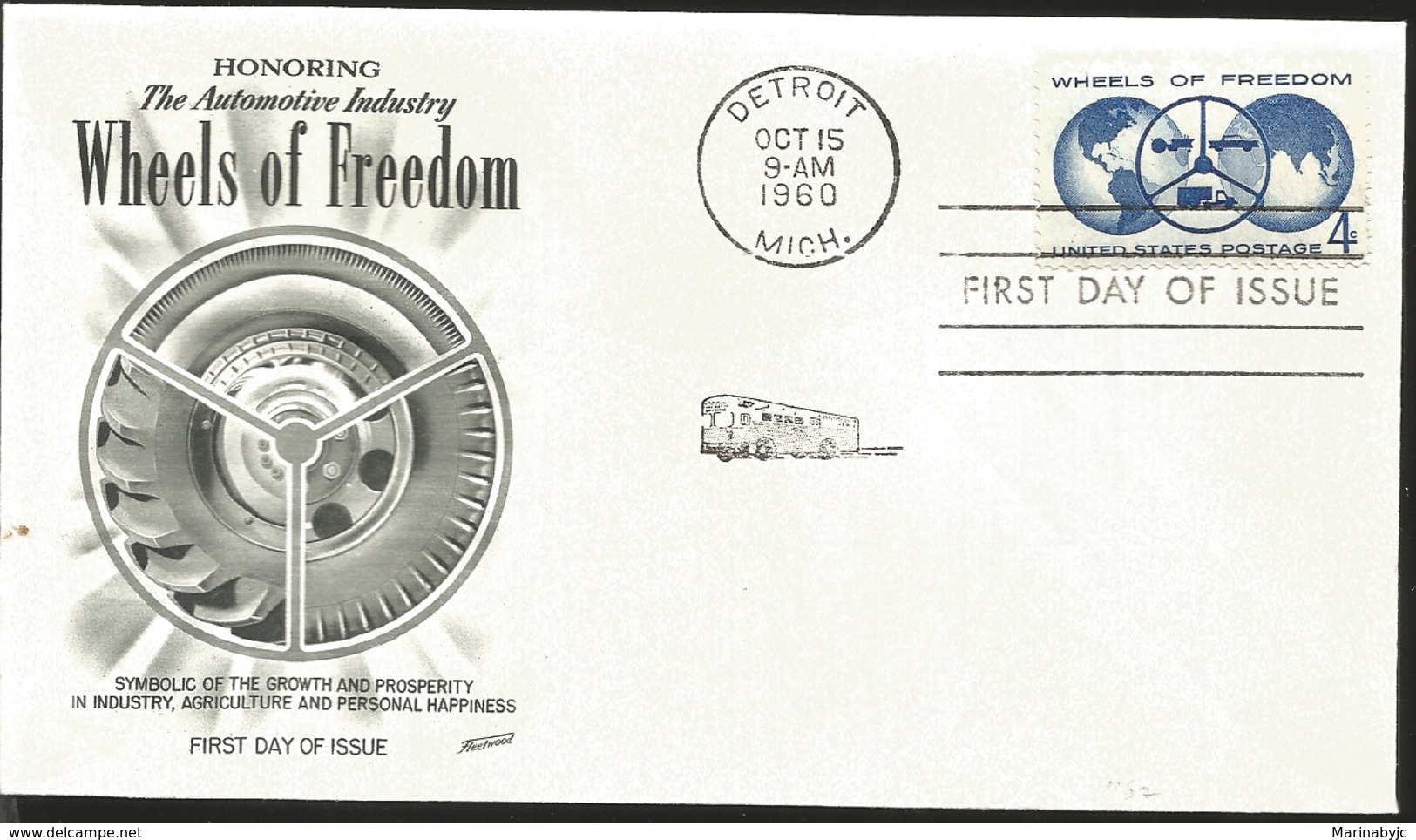 J) 1960 UNITED STATES, MASONIC GRAND LODGE, HONORING HE AUTOMOTIVE INDUSTRY WHEELS OF FREEDOM SYMBOLIC OF THE GROWTH AND - Covers & Documents