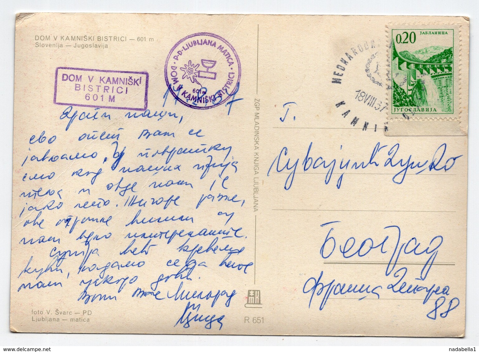 1967 YUGOSLAVIA, SLOVENIA, KAMNIK, KAMNISKA BISTRICA TO BELGRADE, SPECIAL CANCELATION, ILLUSTRATED POSTCARD, USED - Yugoslavia