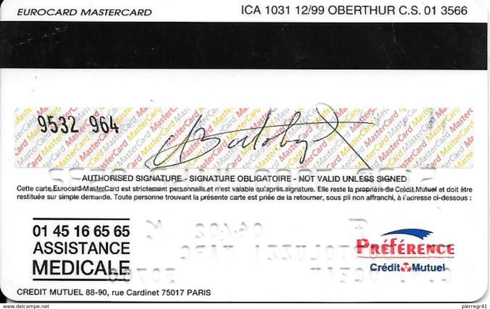-CARTE+-PUCE-MAGNETIQUE-CB-CREDIT MUTUEL-MASTERCARD-PREFERENCE-06/02-Oberthur-12/99-TBE-RARE - Cartes Bancaires Jetables