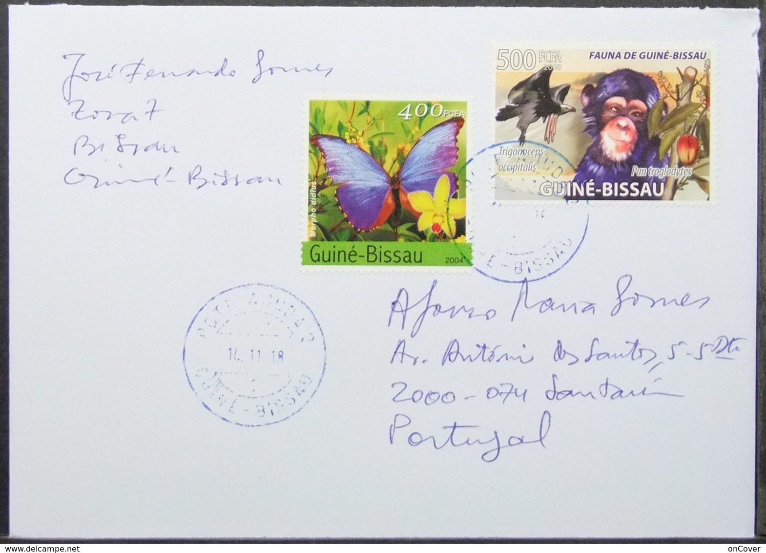 Guine-Bissau - Cover To Portugal Bird Of Prey Monkey Butterfly Orchid Fruit - Chimpanzés