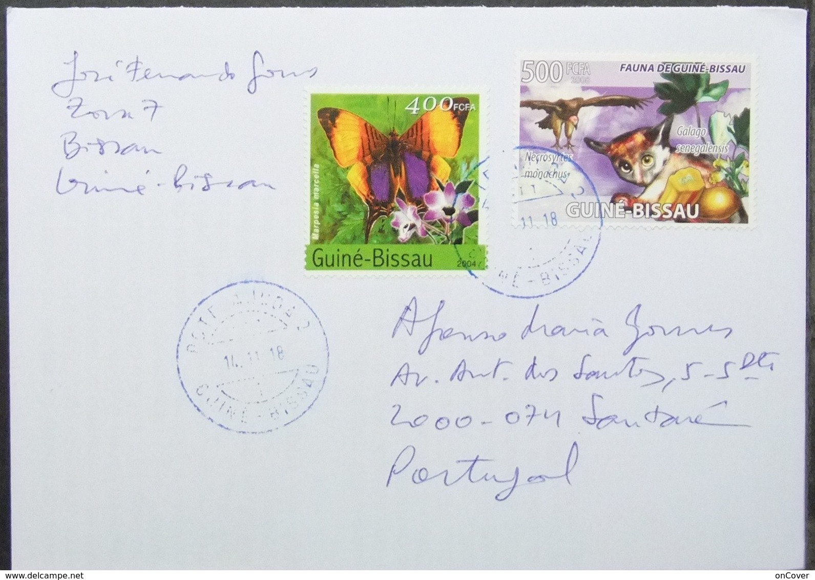 Guine-Bissau - Cover To Portugal Bird Of Prey Monkey Butterfly Orchid Fruit - Singes