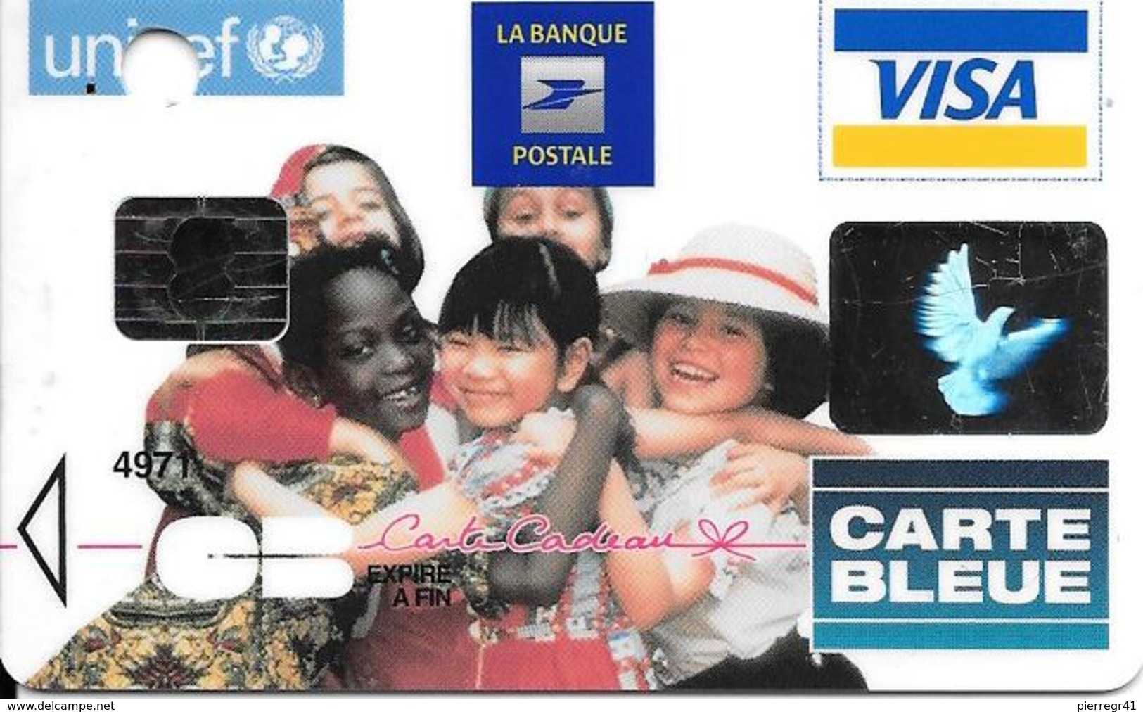 -CARTE+-PUCE-MAGNETIQUE-CB-BANQUE POSTALE-UNICEF-FACTICE-MODELE-Plastic Epais GlacéTBE-RARE - Cartes Bancaires Jetables