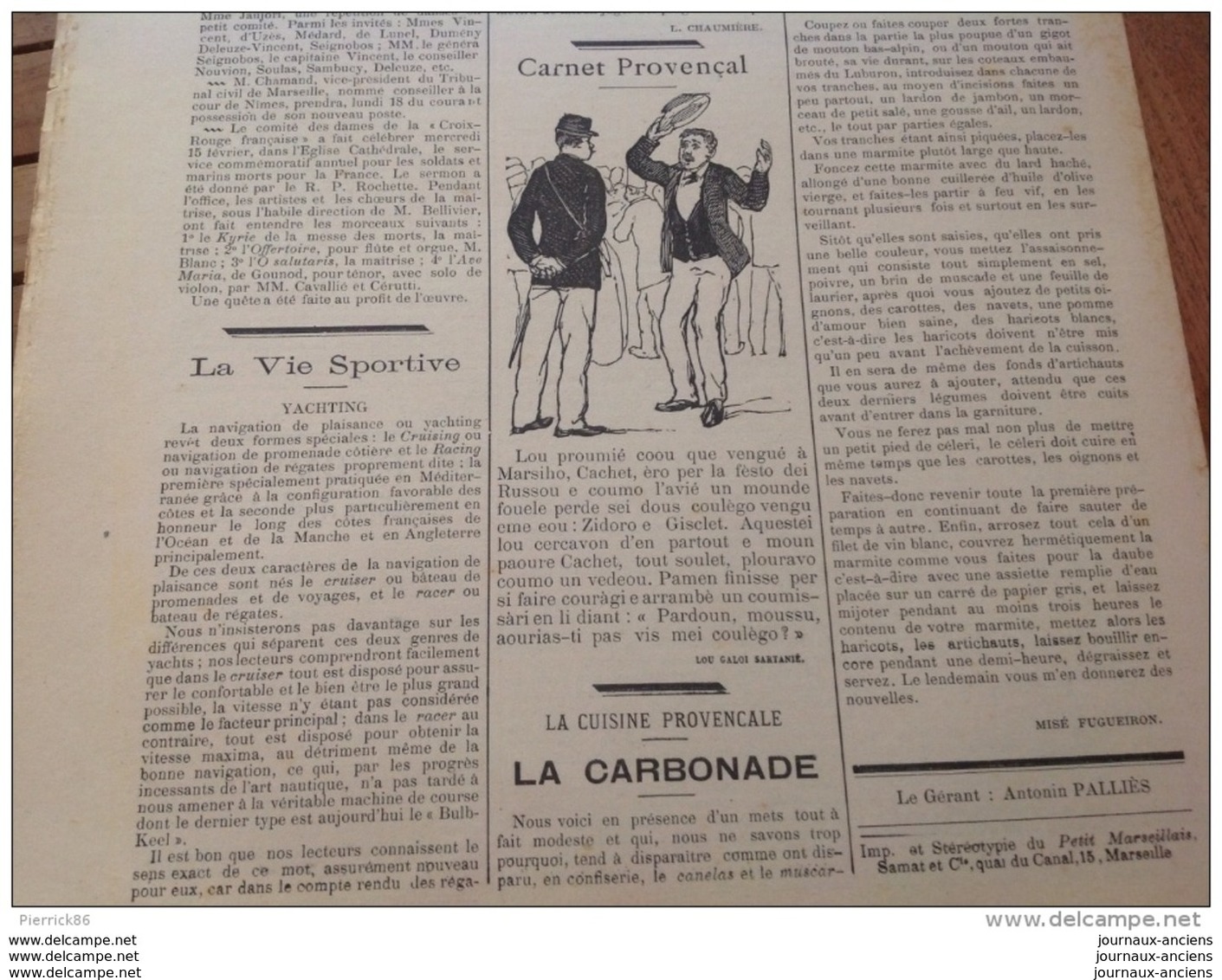 1895 FOS SUR MER ( PROVENCE ) / GOUFFRE DE CRUYS / ERNEST REYER / ROI DE CAMARGUE Suite / CUISINE PROVENÇALE - 1850 - 1899