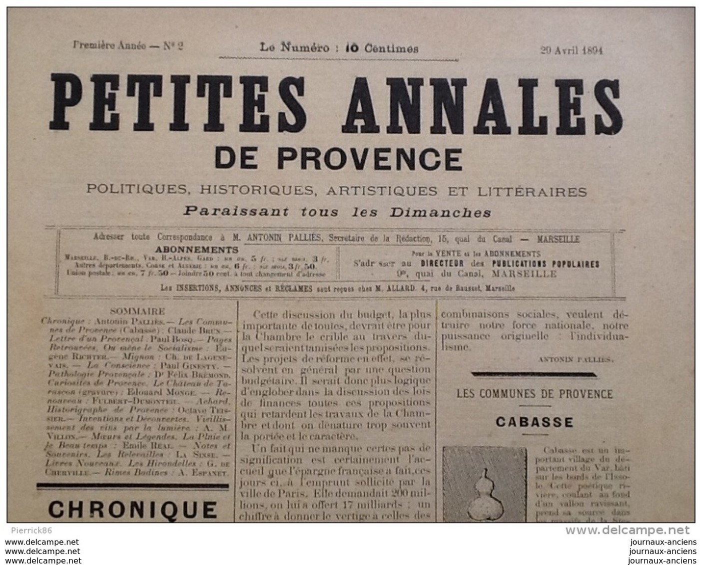 1894  CABASSE ( Var )  - LETTRE D'UN PROVENÇAL - PATHOLOGIE PROVENÇAL - CHÂTEAU DE TARASCON - Claude François ACHARD - 1850 - 1899