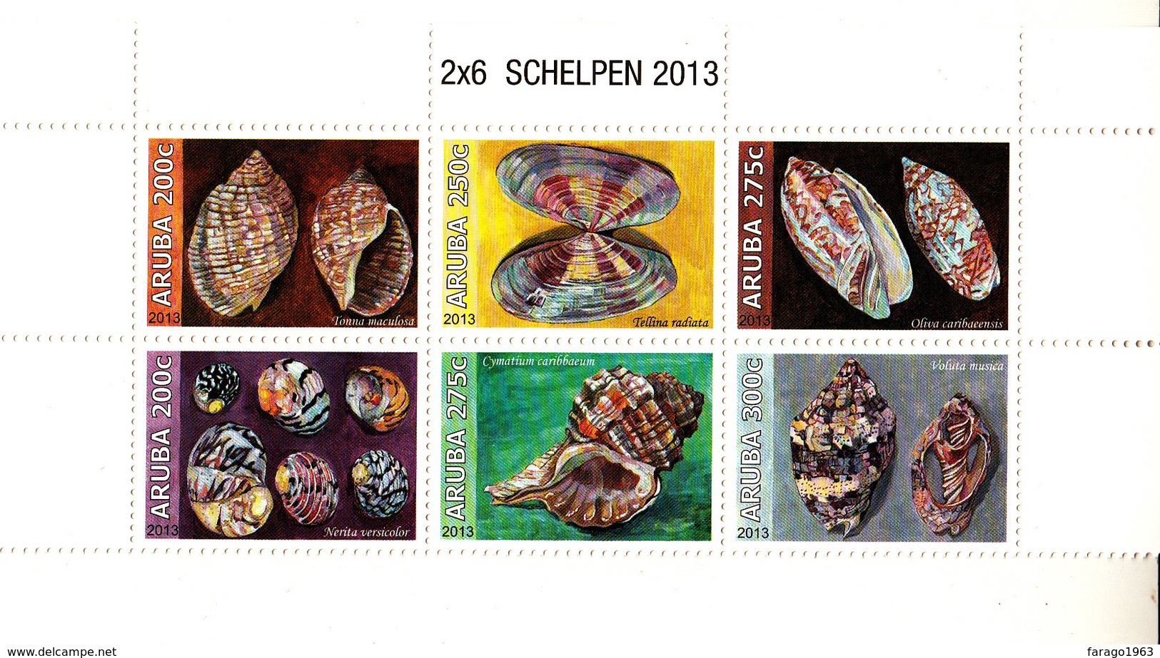 2013 Aruba Shells  Complete Set Of 6 MNH @75% FACE VALUE - Curacao, Netherlands Antilles, Aruba