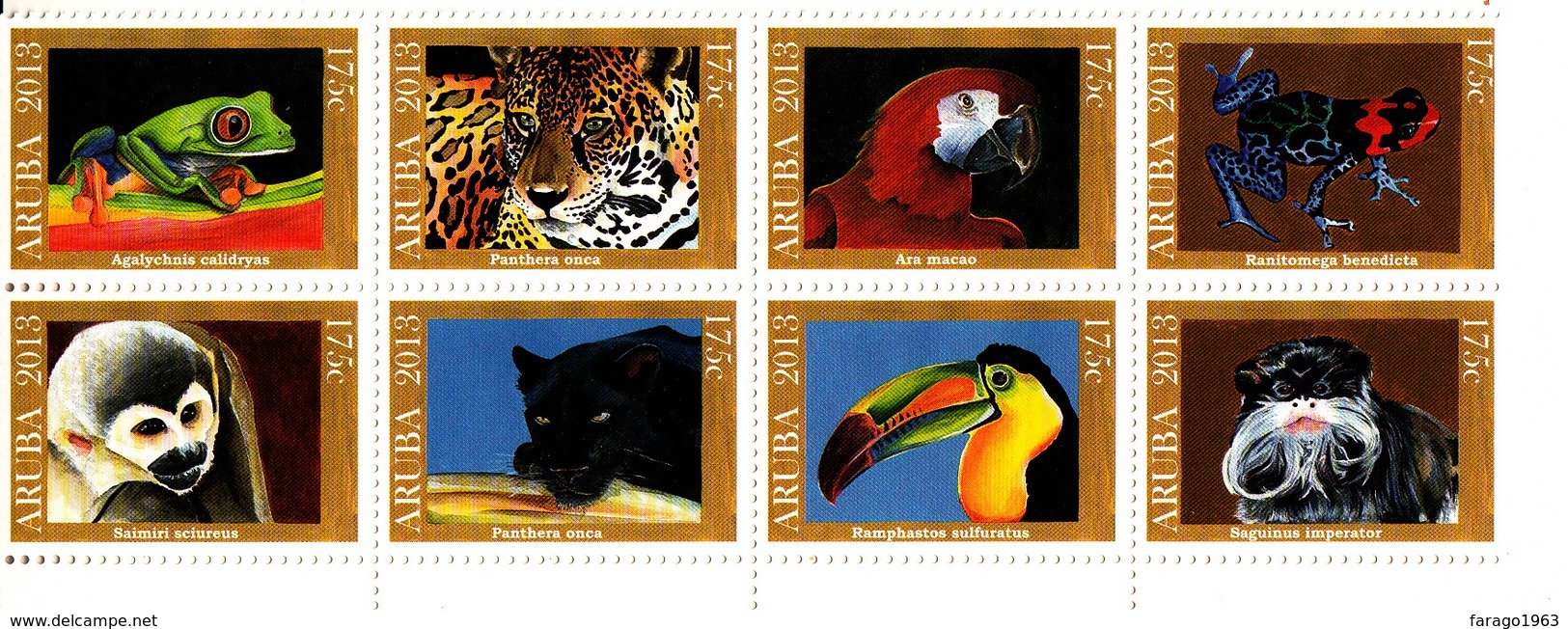 2013 Aruba Fauna Frogs Parrots Jaguar Monkeys Complete Set Of 8 MNH @75% FACE VALUE - Curacao, Netherlands Antilles, Aruba