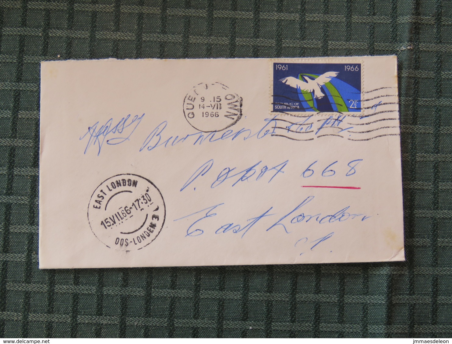 South Africa 1966 Cover Queenstown To East London - Flying Bird - Arms On Back - Cuadernillos