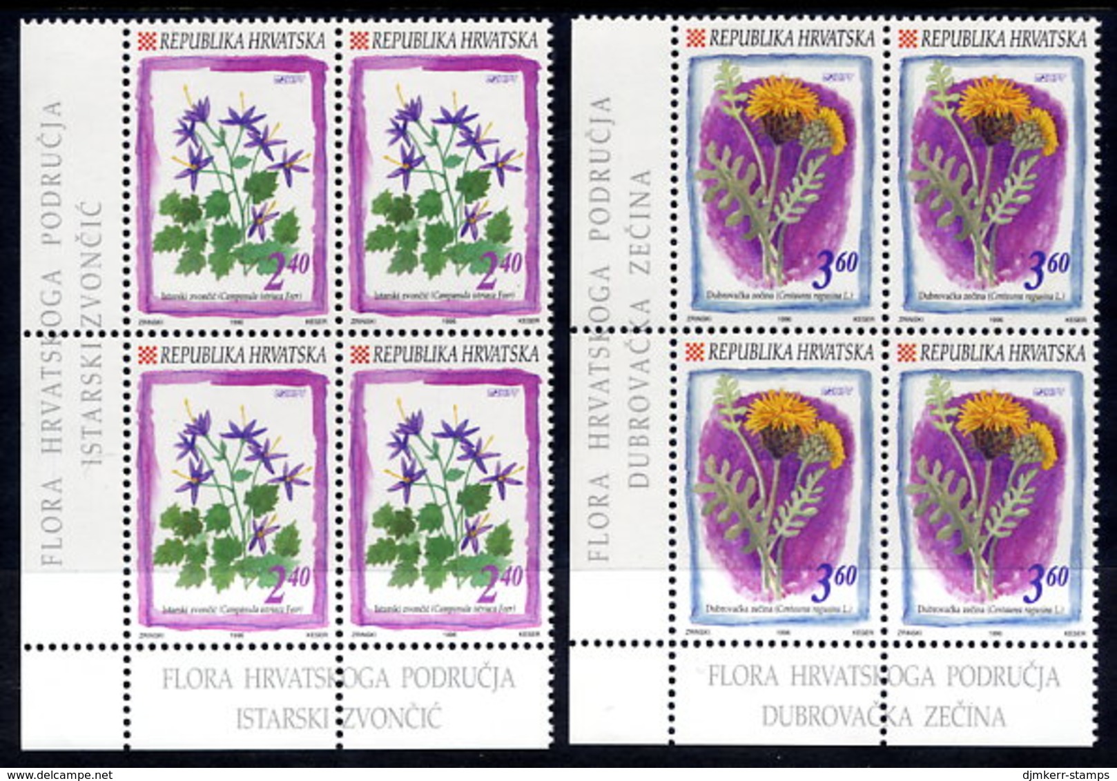 CROATIA 1996 Wild Flowers Blocks Of 4 MNH / **.  Michel 383-94 - Croatia