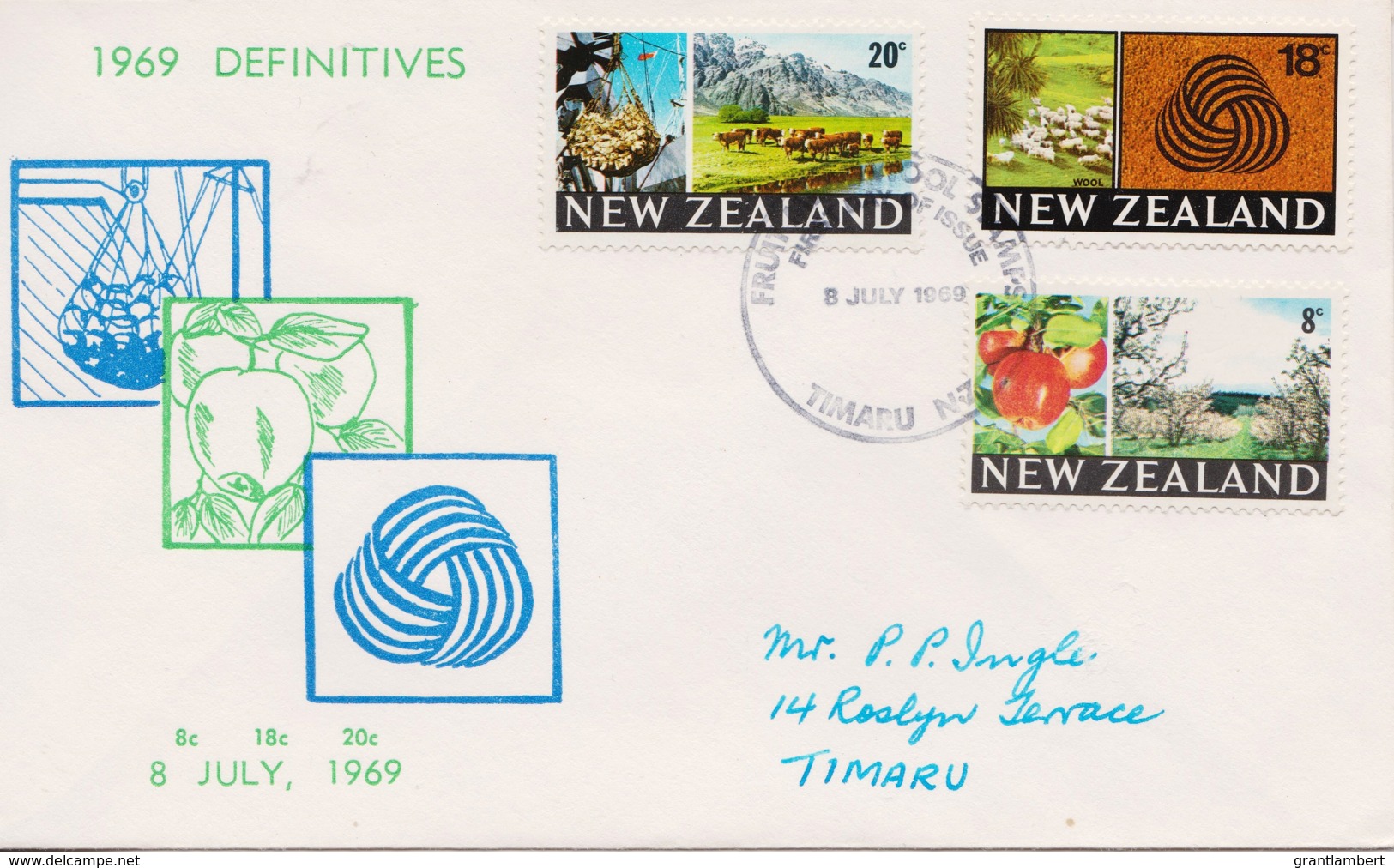 New Zealand 1969 Definitives FDC - Produce - Cattle, Wool, Apples - FDC