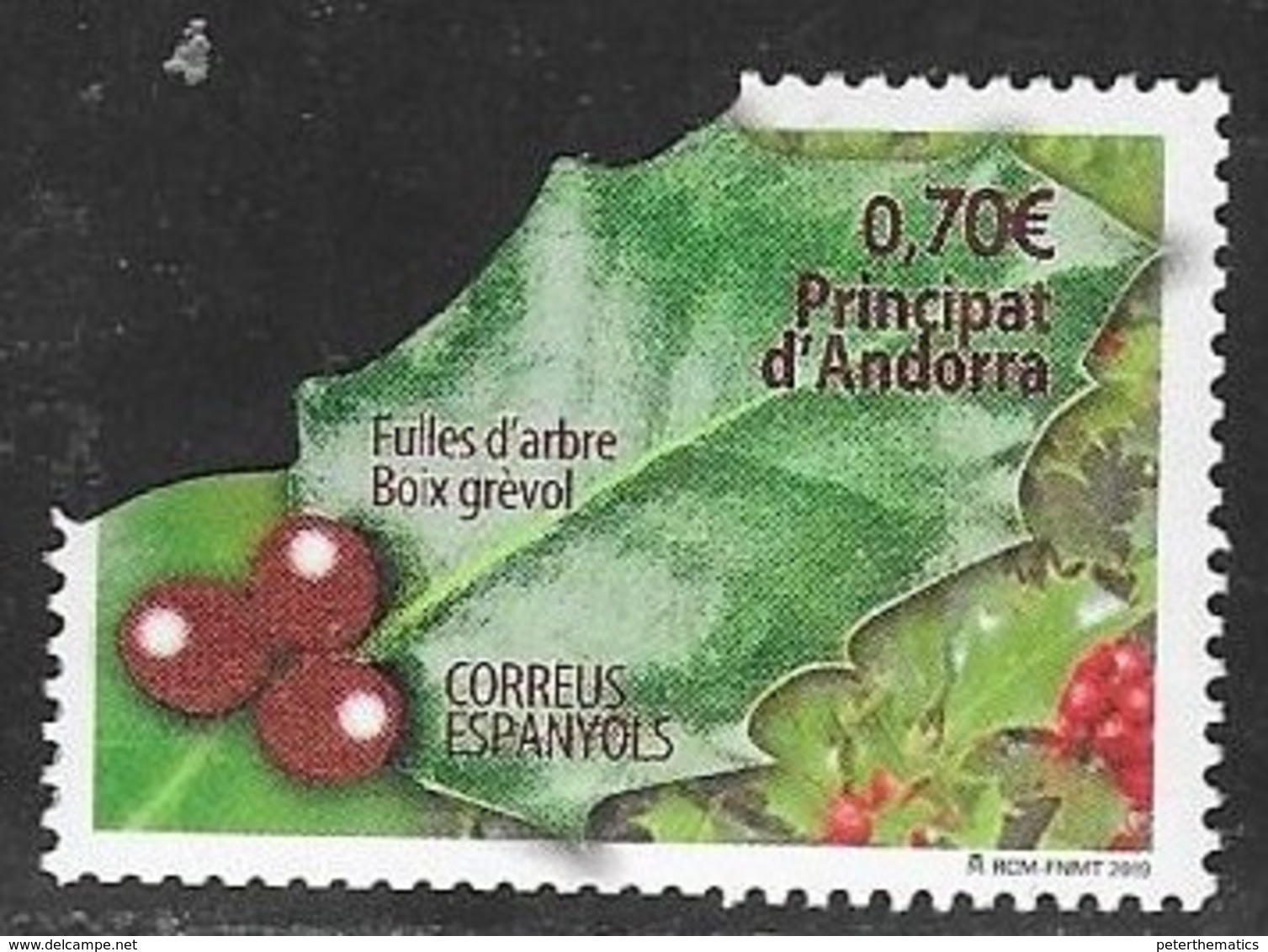 SPANISH ANDORRA, 2019, MNH, FLORA, TREES, HOLLY, LEAF'SHAPED STAMP,1v - Trees