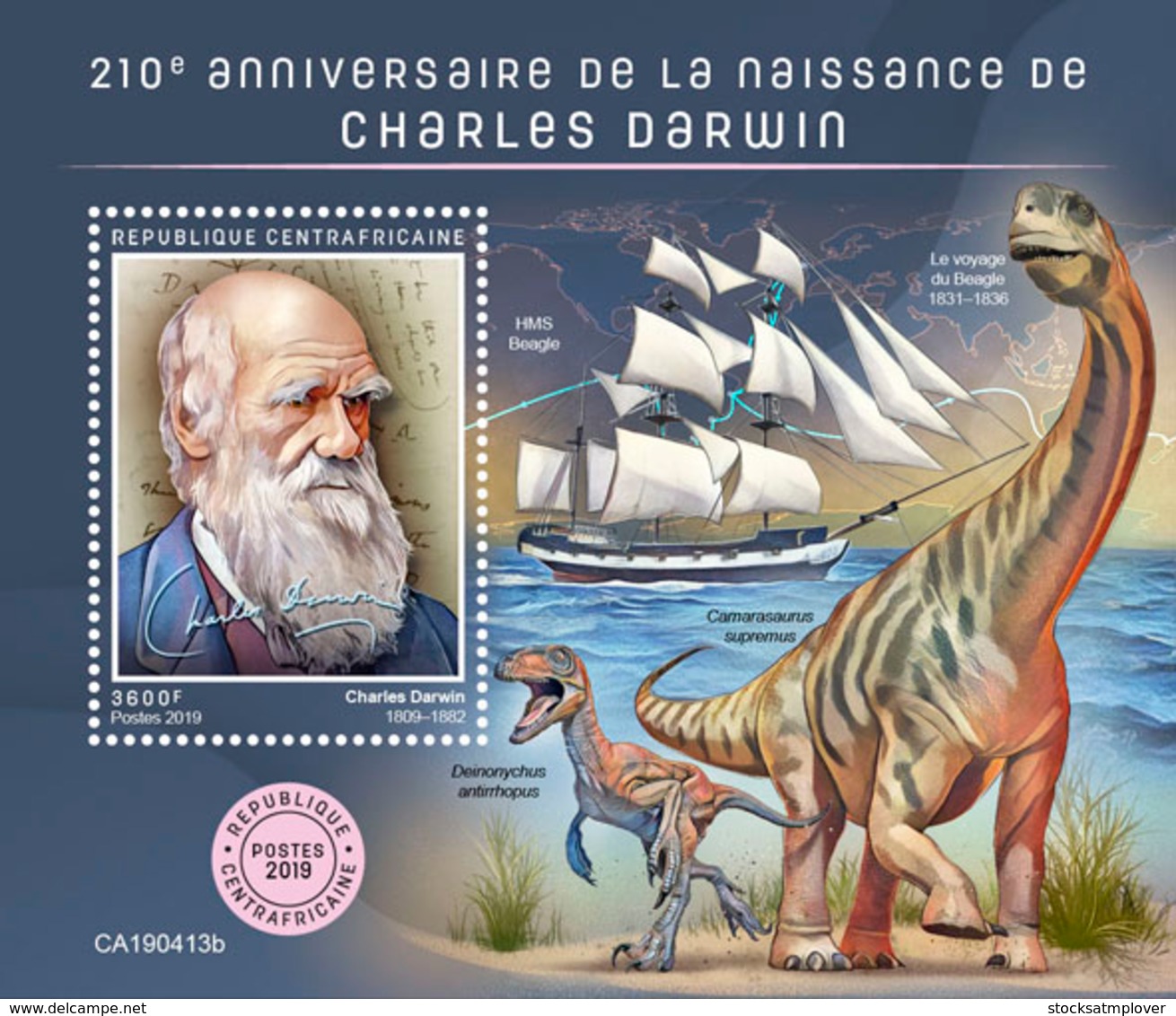 Central Africa   2019 Charles Darwin  ,dinosaurs  S201907 - Centrafricaine (République)