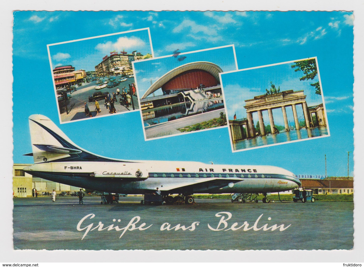 AKDE Germany Postcards Berlin - Air France Airplane At Tegel Airport - Brandenburger Tor / Sulzbach-Laufen / Dresden - Verzamelingen & Kavels