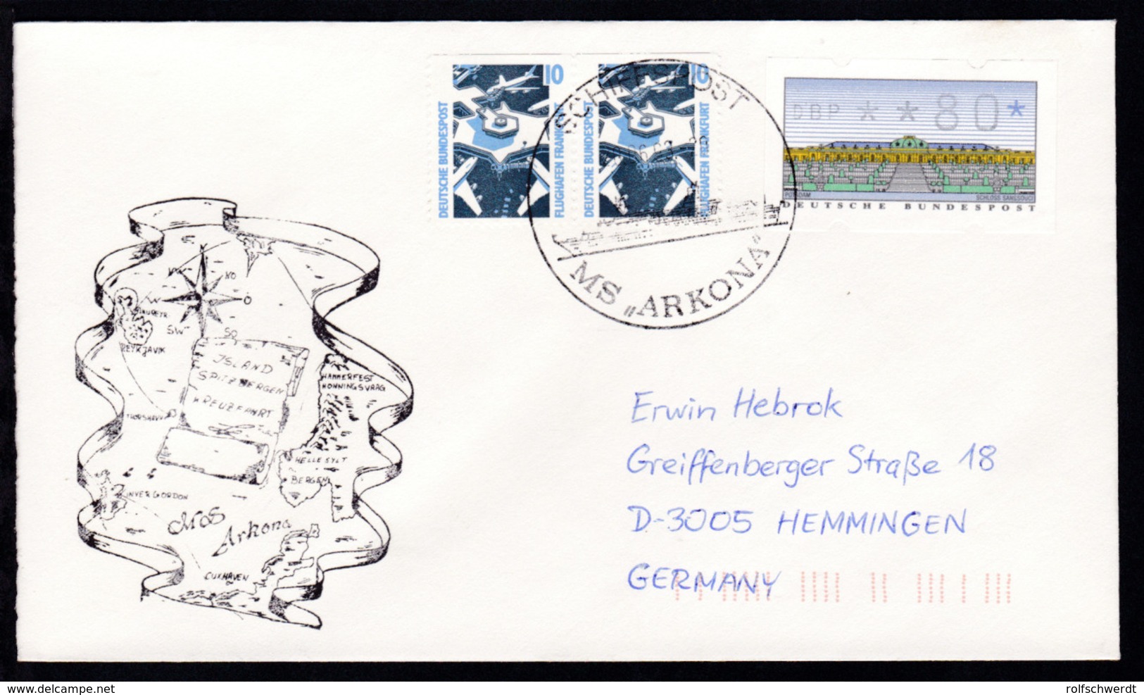 SCHIFFSPOST MS "ARKONA" 20.06.93 + Cachet Island-Spitzbergen-Kreuzfahrt - Other & Unclassified