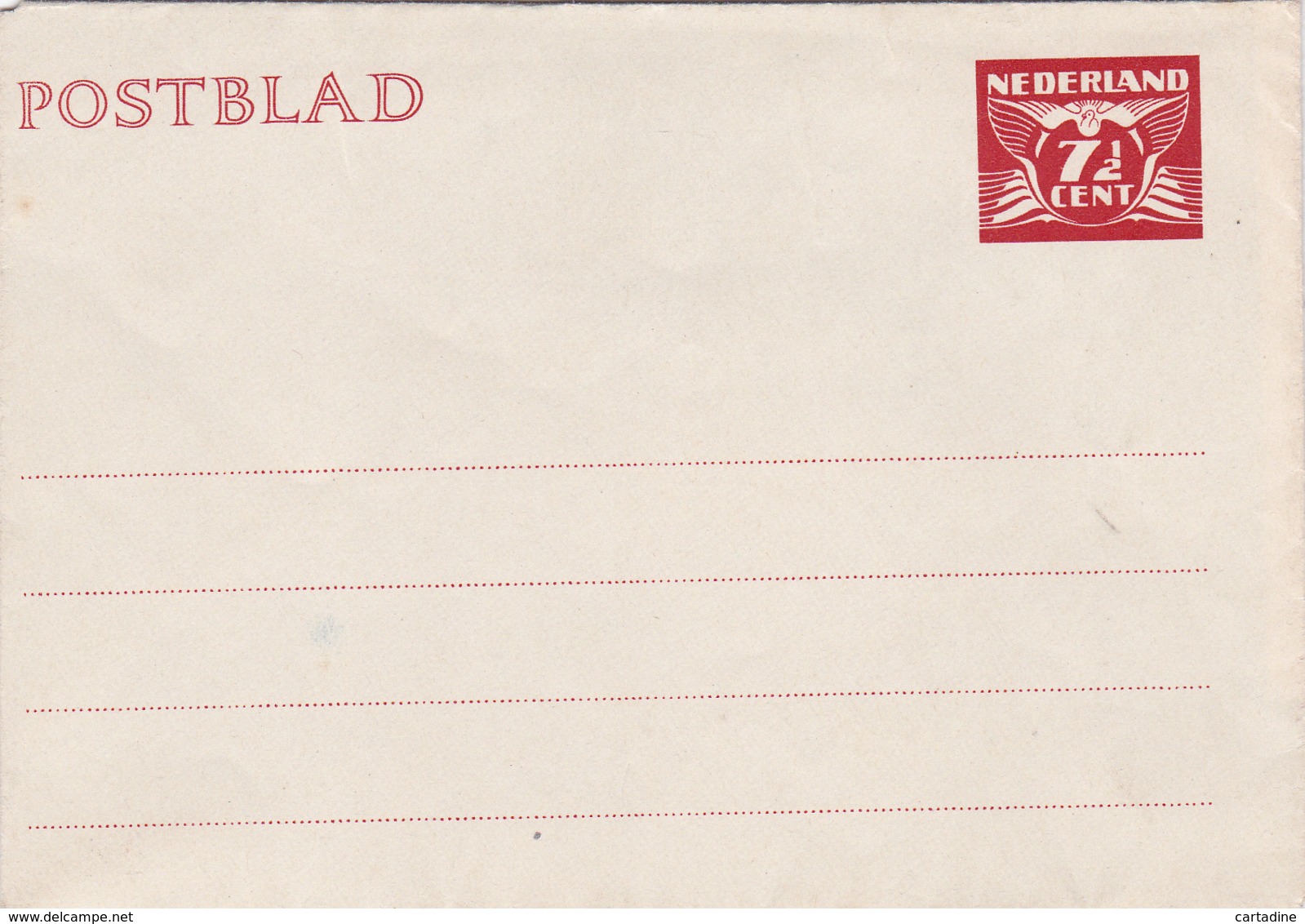 Entier Postal Stationery - Postblad - Nederland - 7cent1/2 Rouge - Entiers Postaux