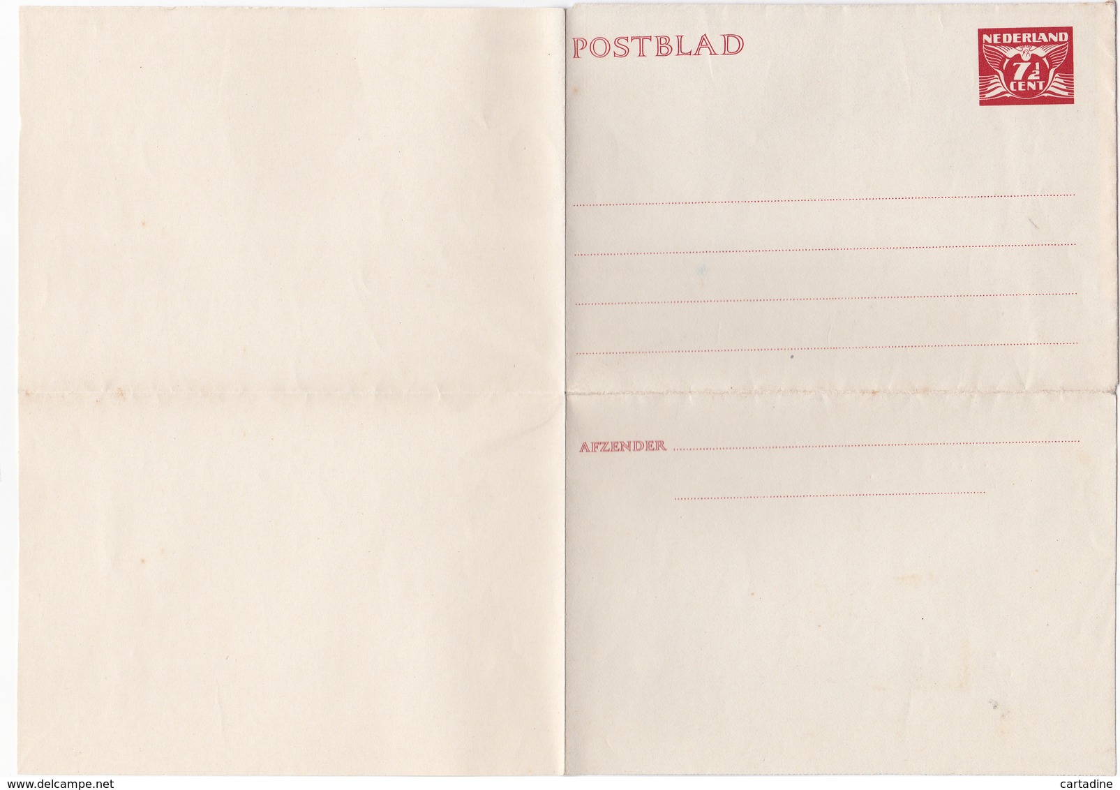 Entier Postal Stationery - Postblad - Nederland - 7cent1/2 Rouge - Entiers Postaux