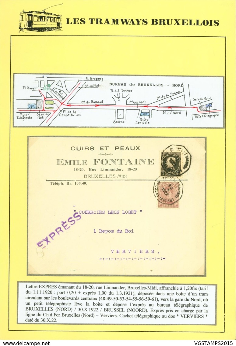 BELGIQUE COB 140+214 SUR LETTRE EXPRES 30/10/1922 DE BRUXELLES VERS VERVIERS  (DD) DC-3911 - 1921-1925 Petit Montenez