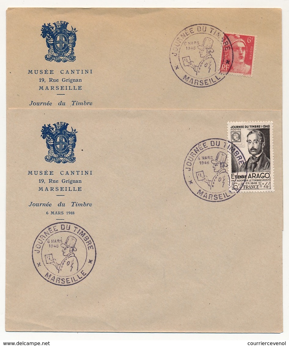France - 2 Enveloppes Journée Du Timbre MARSEILLE - Une Affr 6F Gandon, Une Affr Etienne ARAGO - En Tête Musée Cantini - Lettres & Documents