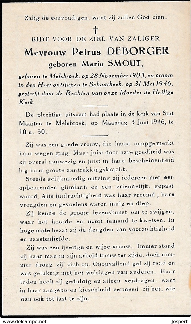 Melsbroek, Schaarbeek, 1946, Petrus Deborger, Smout - Santini